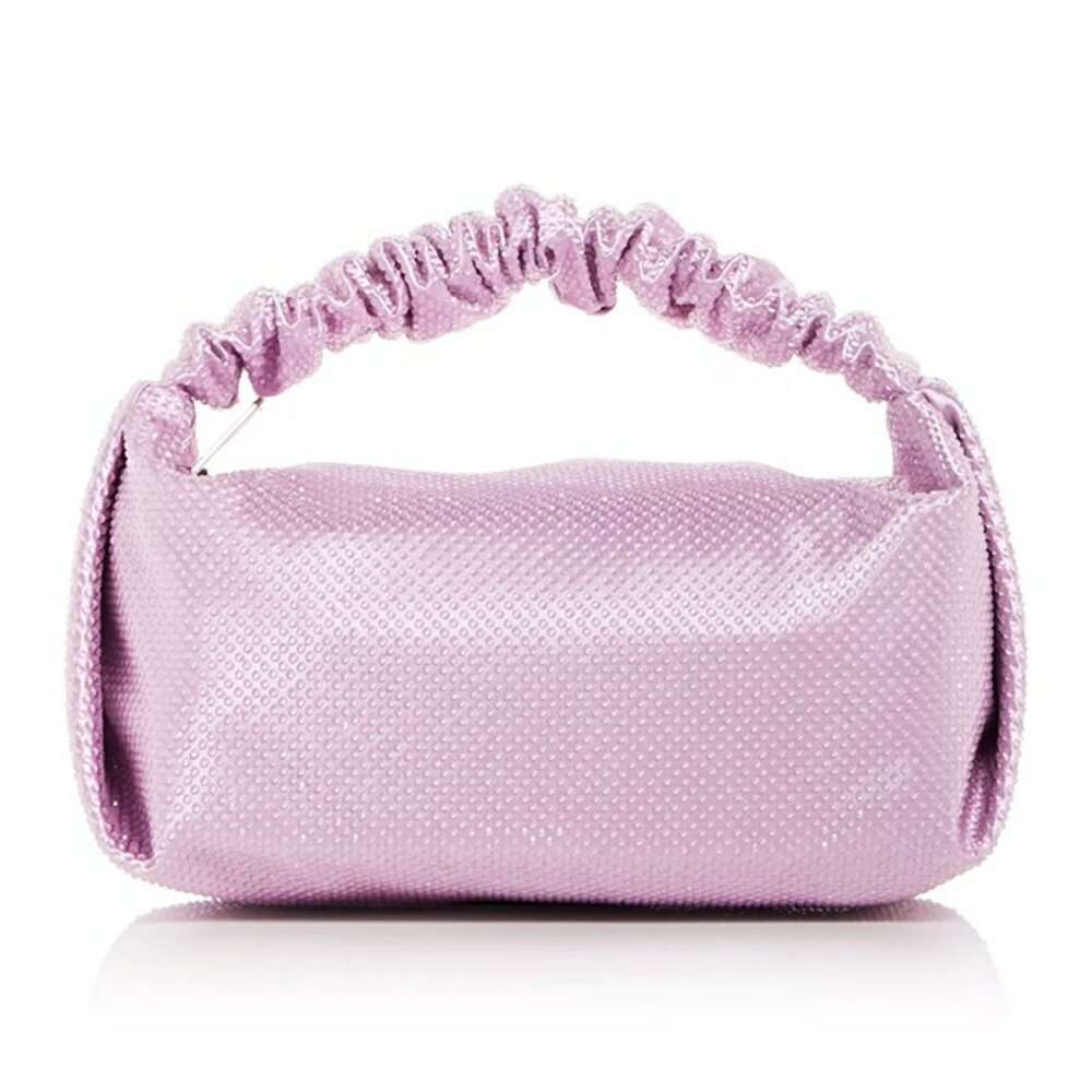 Alexander Wang Scrunchie Embellished Mini Satin Clutch Winsome Orchid MSRP $695
